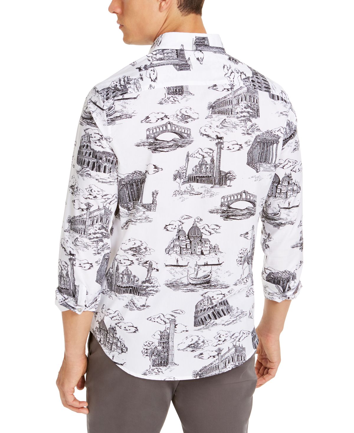 Camisa casual masculina Tasso Elba estampada de manga comprida, caimento clássico, branca, tamanho grande