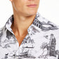 Camisa casual masculina Tasso Elba estampada de manga comprida, caimento clássico, branca, tamanho grande