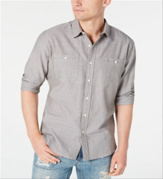 Camisa masculina American Rag com botões e espinha de peixe, cinza, tamanho pequeno