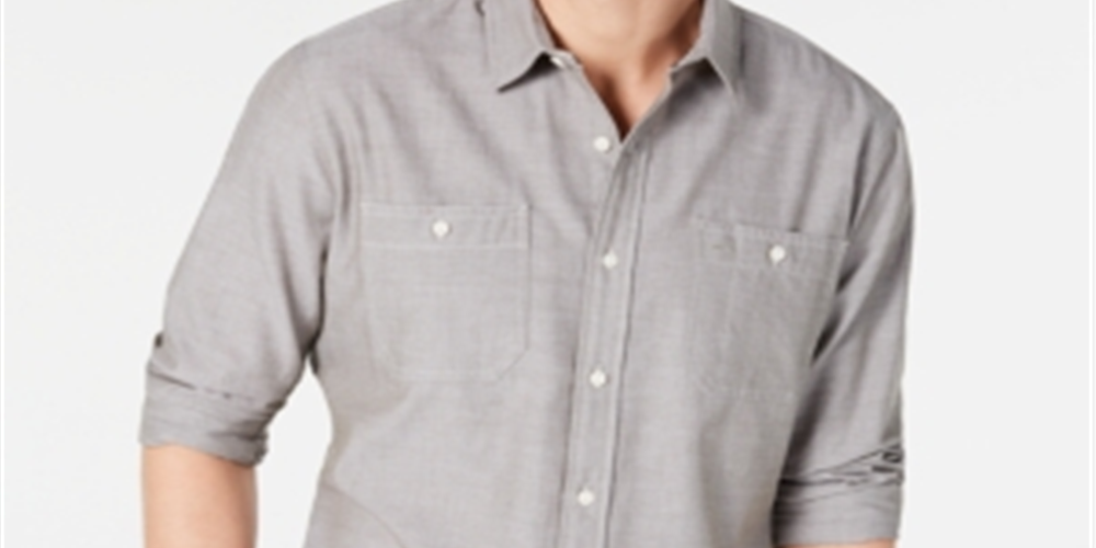 Camisa masculina American Rag com botões e espinha de peixe, cinza, tamanho pequeno