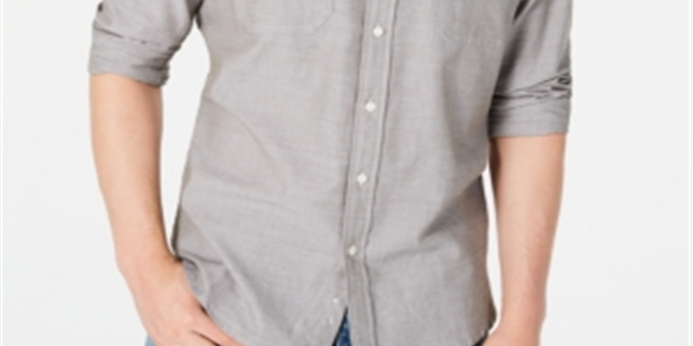 Camisa masculina American Rag com botões e espinha de peixe, cinza, tamanho pequeno