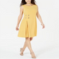 Vestido feminino com ilhós e cintura alta, tamanho pequeno, amarelo, JM Collection