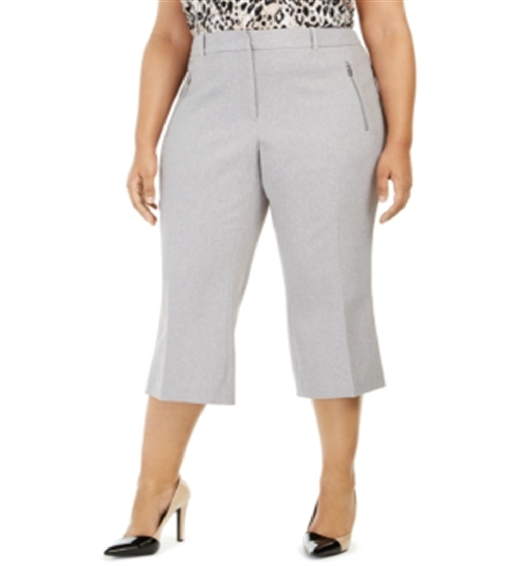 Calça curta de sarja Calvin Klein feminina com bolso e zíper, cinza, tamanho 18W