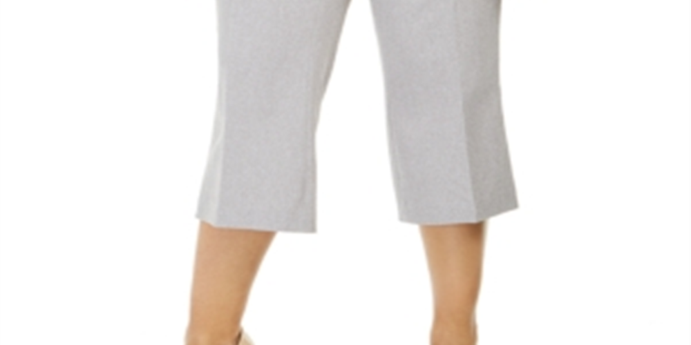 Calça curta de sarja Calvin Klein feminina com bolso e zíper, cinza, tamanho 18W