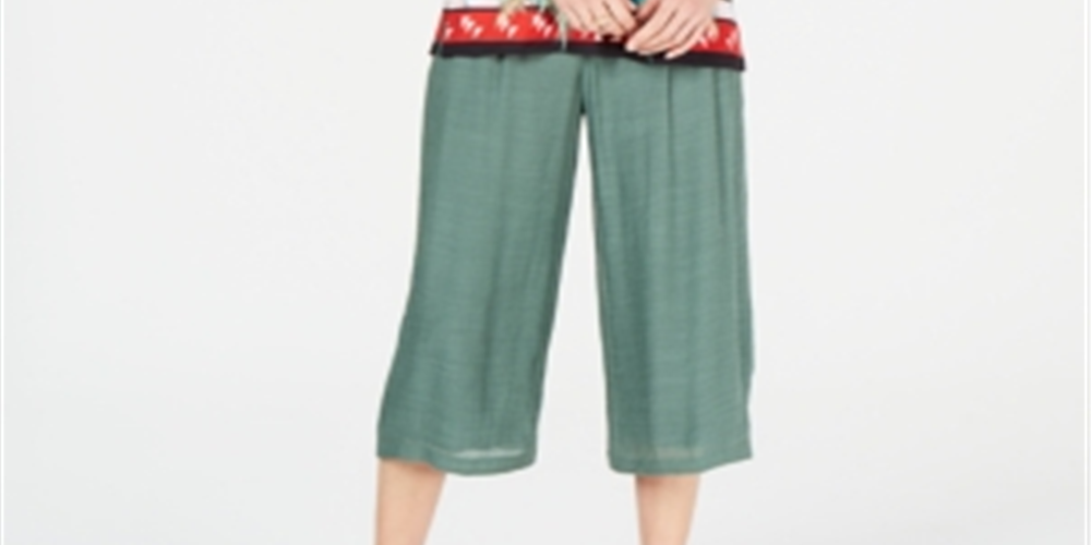 Túnica estampada com acabamento em anel feminina JM Collection, tamanho pequeno, verde