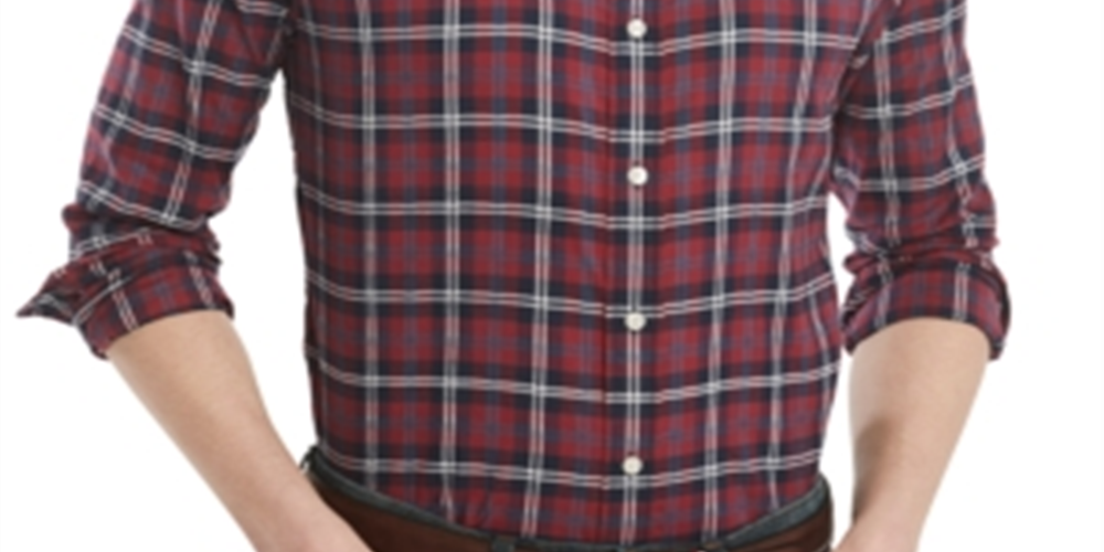 Camisa xadrez masculina Tommy Hilfiger de algodão com botões, roxa, tamanho P
