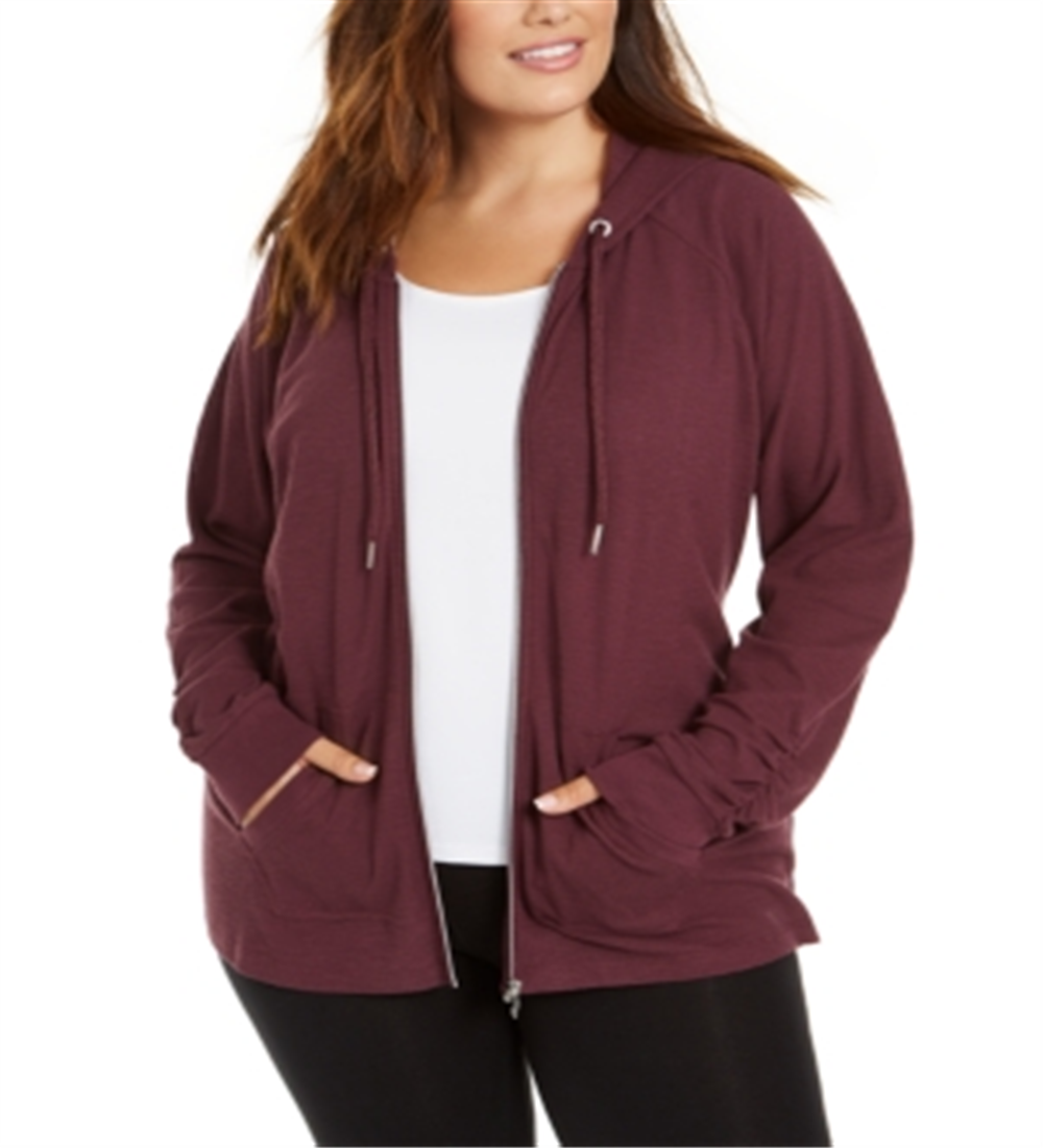 Calvin Klein Plus Moletom com capuz feminino com zíper vermelho tamanho 2X