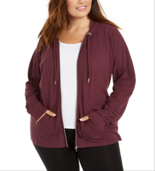 Calvin Klein Plus Moletom com capuz feminino com zíper vermelho tamanho 2X