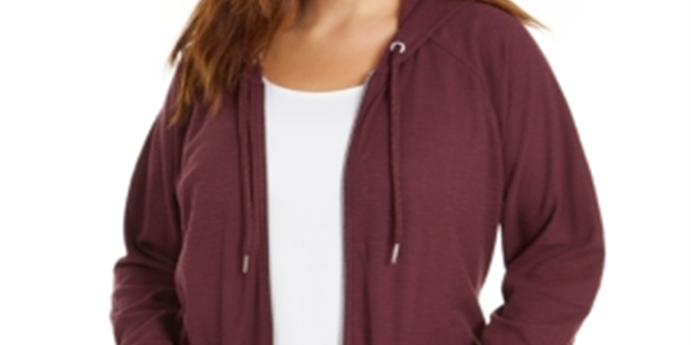 Calvin Klein Plus Moletom com capuz feminino com zíper vermelho tamanho 2X