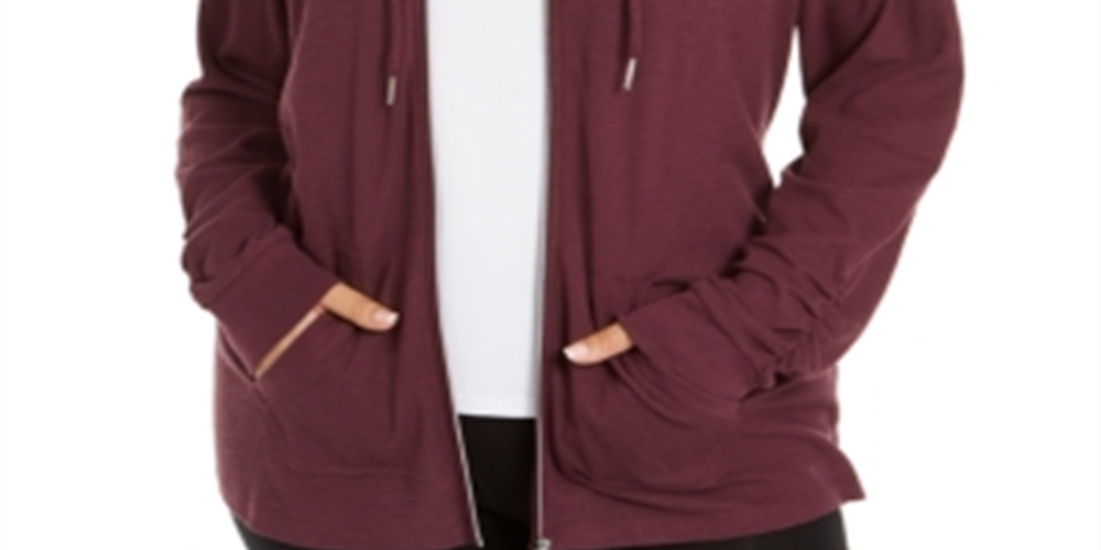 Calvin Klein Plus Moletom com capuz feminino com zíper vermelho tamanho 2X