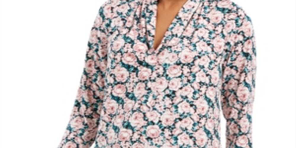 Blusa feminina Charter Club com estampa floral e decote em V franzido, rosa, tamanho XX-G