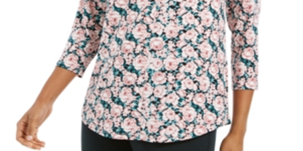 Blusa feminina Charter Club com estampa floral e decote em V franzido, rosa, tamanho XX-G