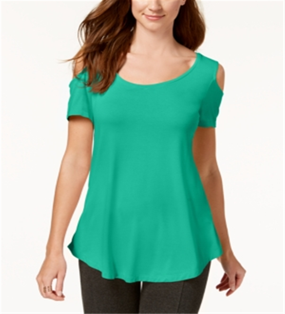 Camiseta feminina JM Collection com ombros descobertos e manga curta, verde, tamanho médio