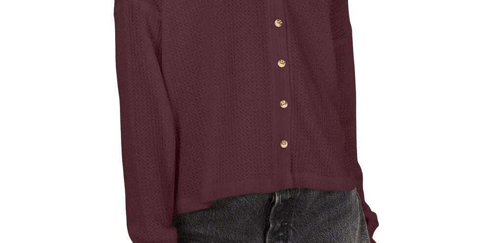 Cardigan de malha Waffle com estampa Hacci Card para mulheres, tamanho médio, roxo, Hippie Rose