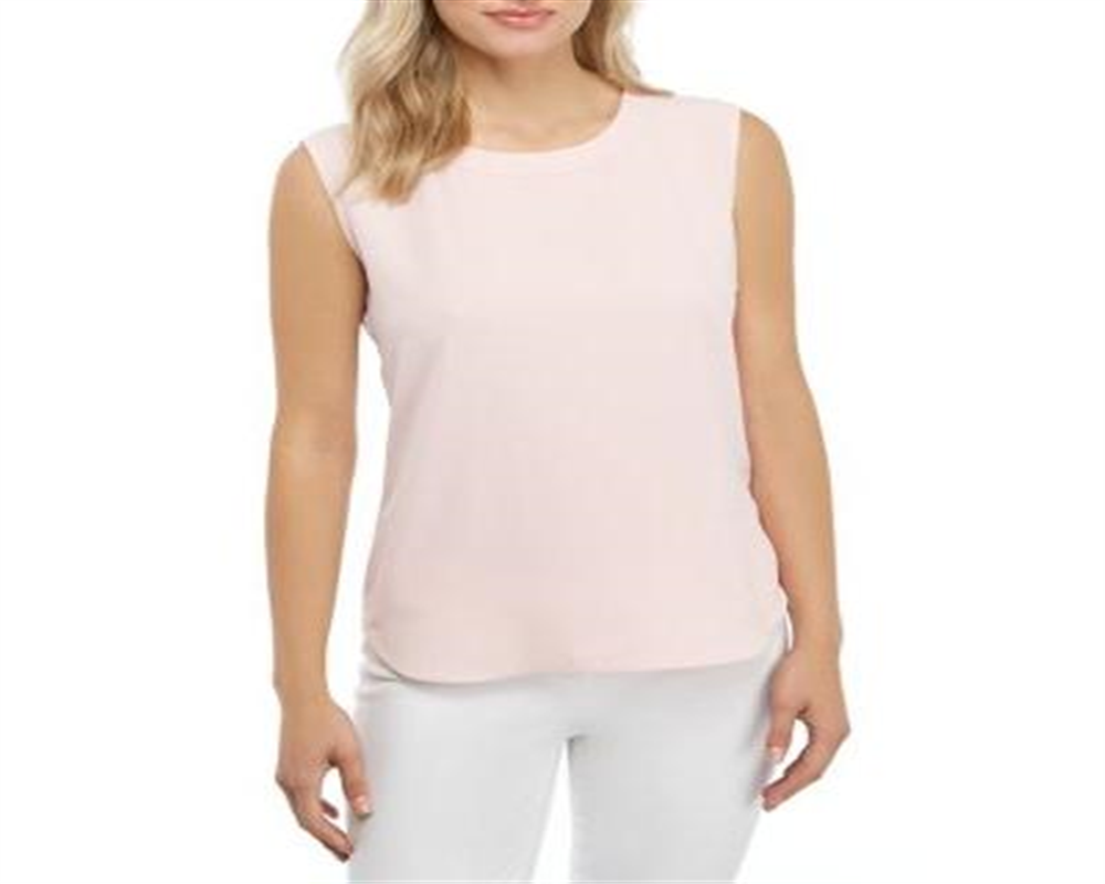 Blusa feminina Anne Klein com decote em U, rosa, tamanho médio