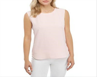 Blusa feminina Anne Klein com decote em U, rosa, tamanho médio