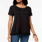 Camiseta feminina de manga curta com gola redonda e estampa de joias Style &amp; Co, preta, tamanho pequeno