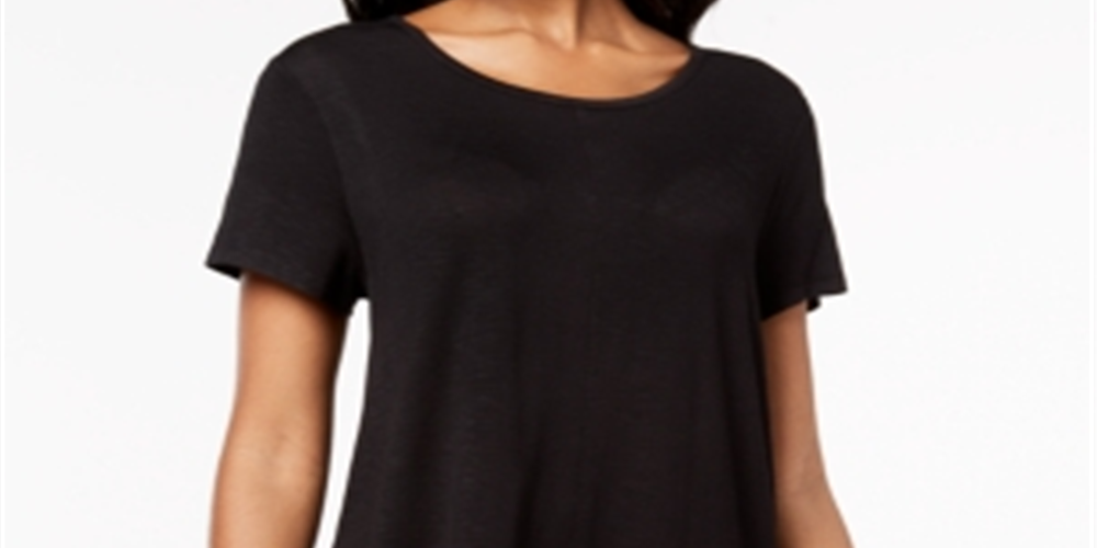 Camiseta feminina de manga curta com gola redonda e estampa de joias Style &amp; Co, preta, tamanho pequeno