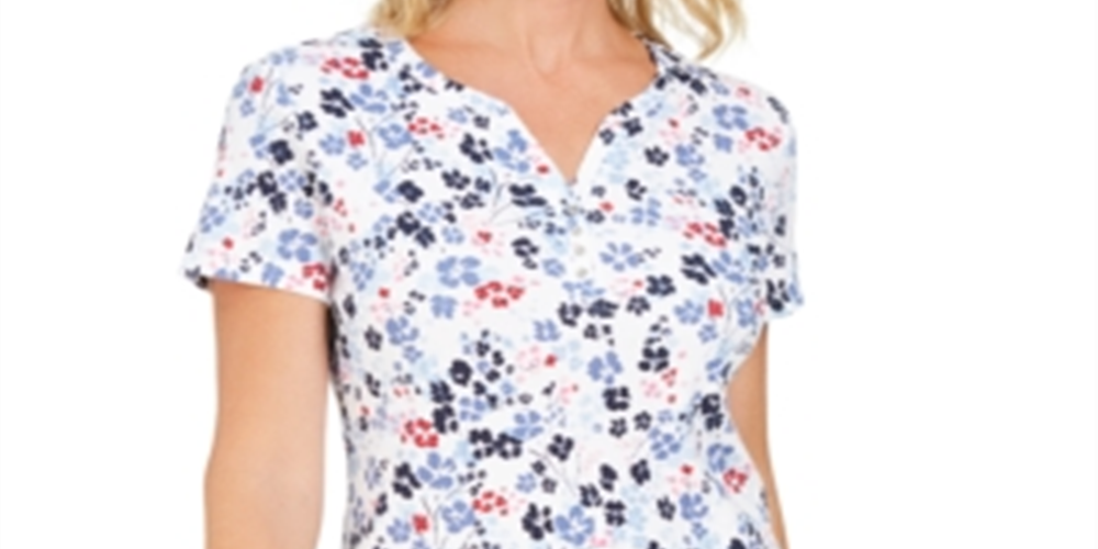 Karen Scott Top Henley Estampado Feminino Azul - Tamanho Pequeno