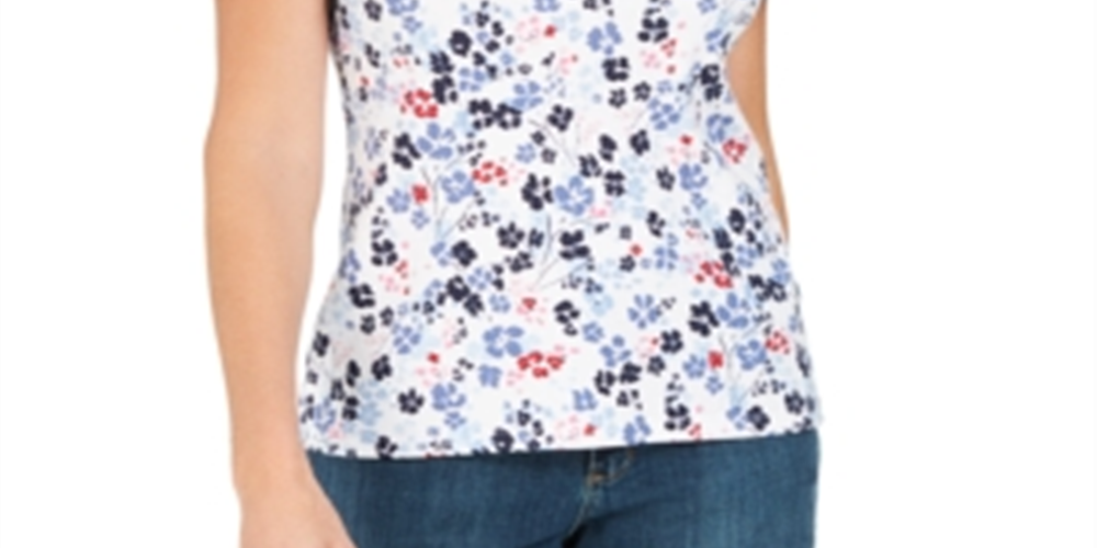 Karen Scott Top Henley Estampado Feminino Azul - Tamanho Pequeno