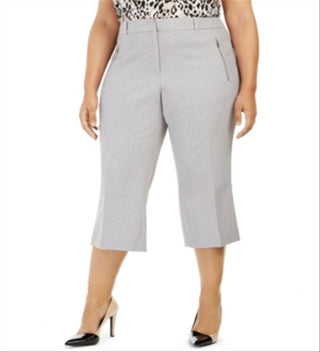 Calça curta de sarja Calvin Klein feminina com bolso e zíper, cinza, tamanho 22W