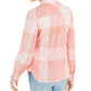 Tommy Hilfiger Blusa Feminina Coral Xadrez Manga Longa com Botões Laranja Tamanho Médio