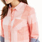 Tommy Hilfiger Blusa Feminina Coral Xadrez Manga Longa com Botões Laranja Tamanho Médio