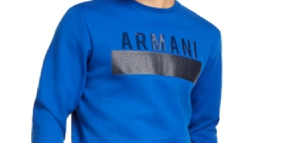 Moletom masculino AX Armani Exchange com logo no peito, azul, tamanho XX-G