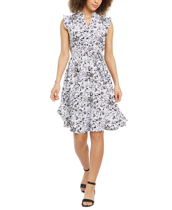 Vestido feminino estampado com amarração na cintura, preto, tamanho 14, Charter Club