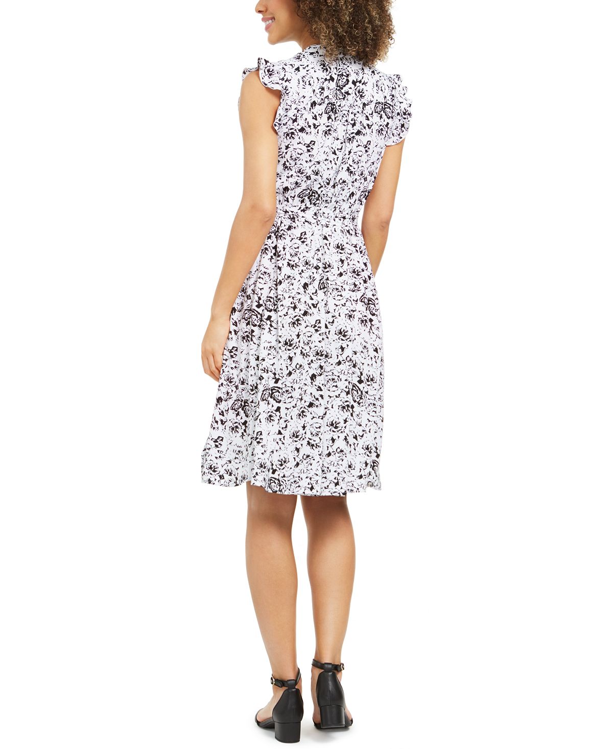 Vestido feminino estampado com amarração na cintura, preto, tamanho 14, Charter Club