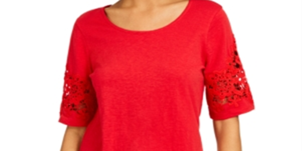 Charter Club Feminino Algodão Renda TrimTop Vermelho Tamanho P