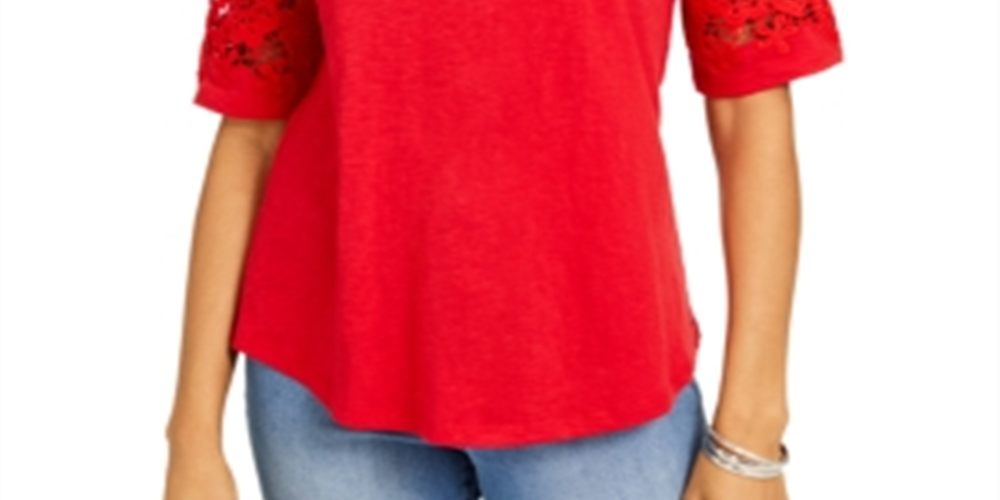 Charter Club Feminino Algodão Renda TrimTop Vermelho Tamanho P
