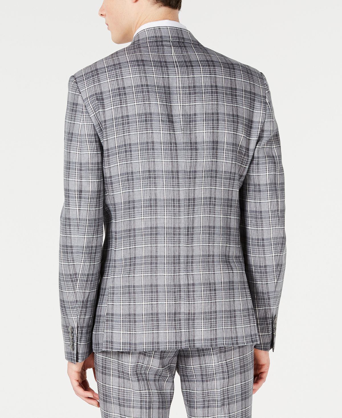 Blazer masculino xadrez de linho Bar III com dois botões, cinza, tamanho 46