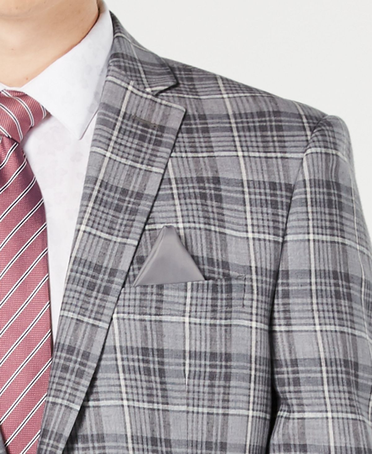 Blazer masculino xadrez de linho Bar III com dois botões, cinza, tamanho 46