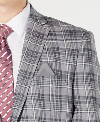 Blazer masculino xadrez de linho Bar III com dois botões, cinza, tamanho 46