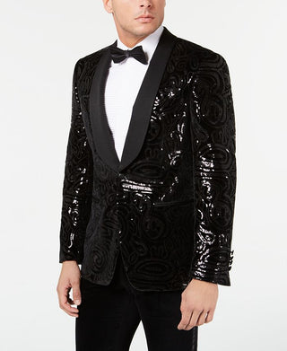 Tallia Slim Fit Masculino Veludo Lantejoulas Jantar Jaqueta Preta Tamanho 42