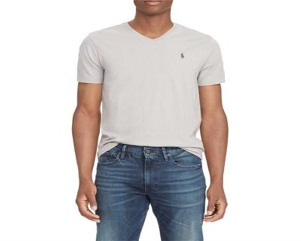 Camiseta Polo Ralph Lauren Masculina Classic Fit Gola V Cinza Tamanho Médio