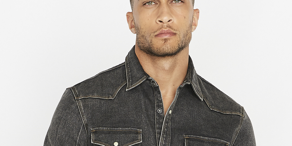 Camisa casual masculina Buffalo David Bitton de manga comprida com botões slim fit, preta, tamanho pequeno