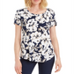 Blusa feminina com estampa floral e decote redondo, azul, tamanho extragrande, da coleção JM