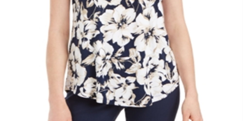 Blusa feminina com estampa floral e decote redondo, azul, tamanho extragrande, da coleção JM