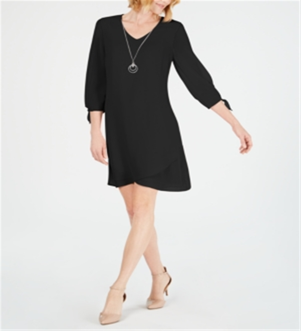 Vestido feminino com mangas curtas e colarinho, preto, tamanho pequeno GG, da coleção JM