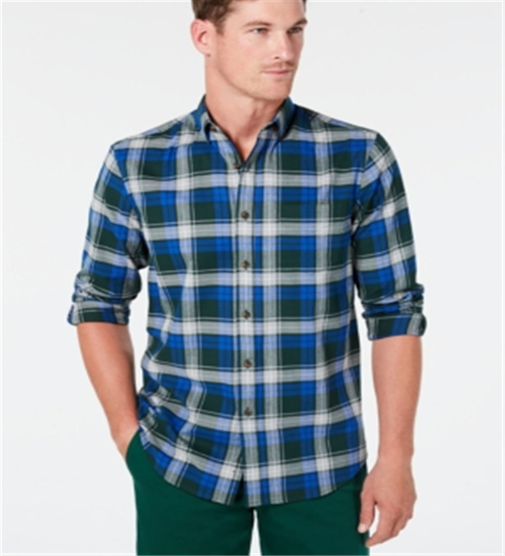 Camisa de flanela xadrez de algodão escovado e elástico masculina Club Room, tamanho grande, verde