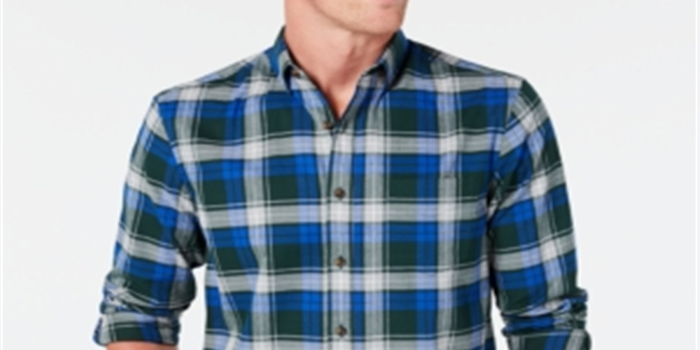 Camisa de flanela xadrez de algodão escovado e elástico masculina Club Room, tamanho grande, verde