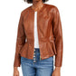 Jaqueta feminina peplum de couro sintético INC International Concepts marrom tamanho pequeno SM