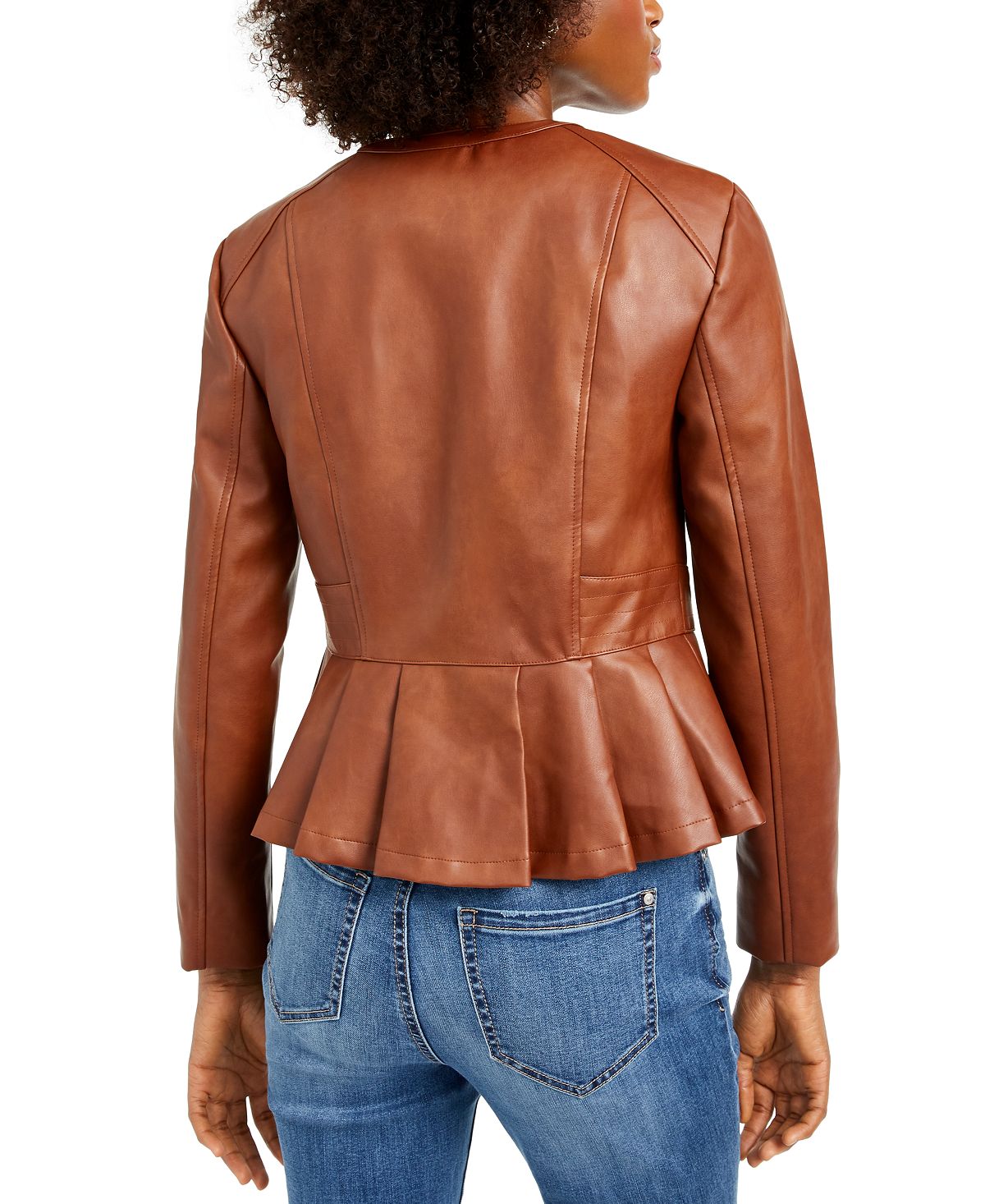 Jaqueta feminina peplum de couro sintético INC International Concepts marrom tamanho pequeno SM