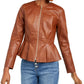Jaqueta feminina peplum de couro sintético INC International Concepts marrom tamanho pequeno SM
