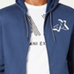 Moletom com capuz masculino AX Armani Exchange com zíper frontal e logotipo, azul, tamanho grande
