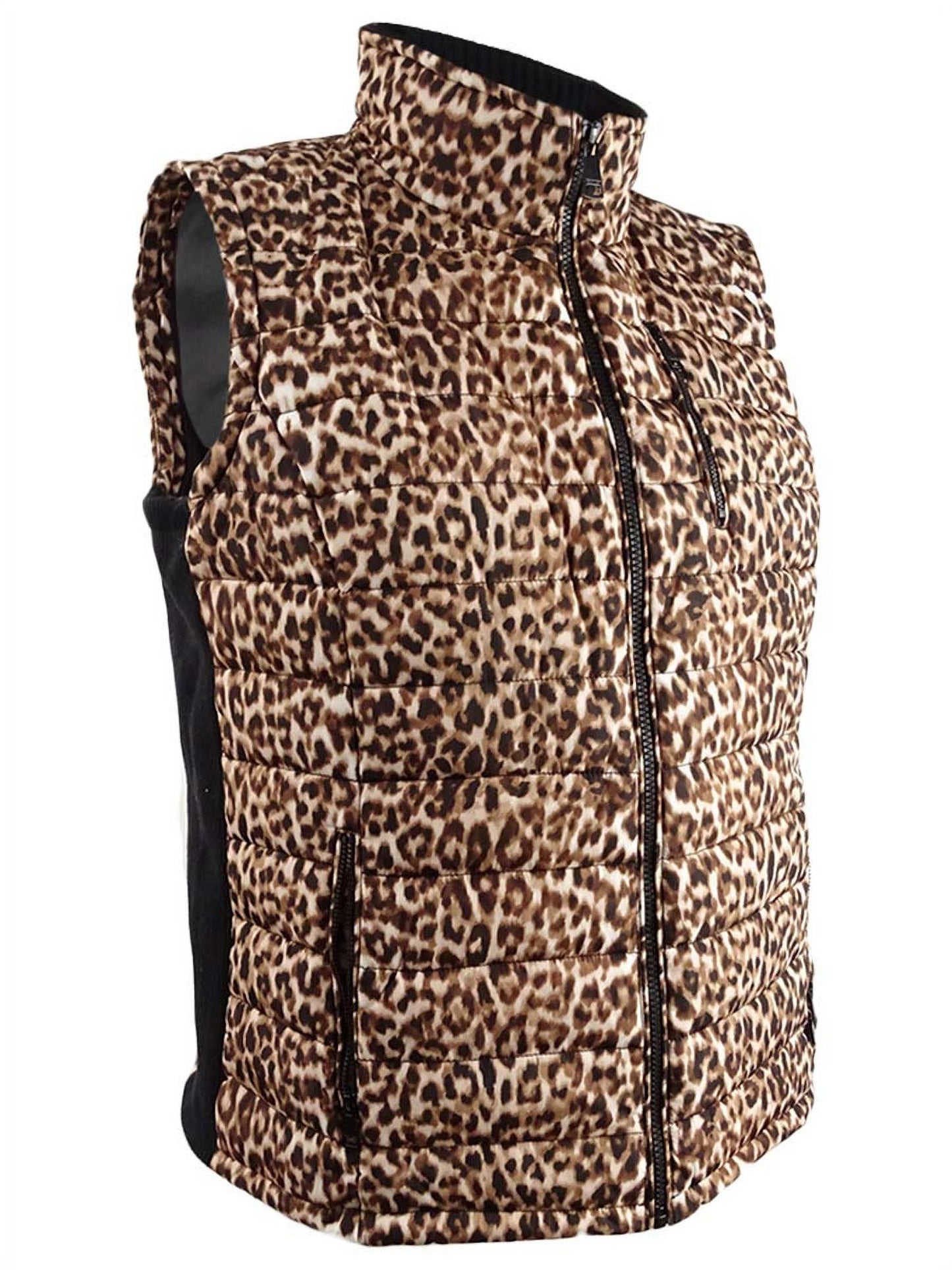 Colete acolchoado feminino Calvin Klein Plus com estampa de leopardo - marrom, tamanho 0X