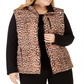 Colete acolchoado feminino Calvin Klein Plus com estampa de leopardo - marrom, tamanho 0X