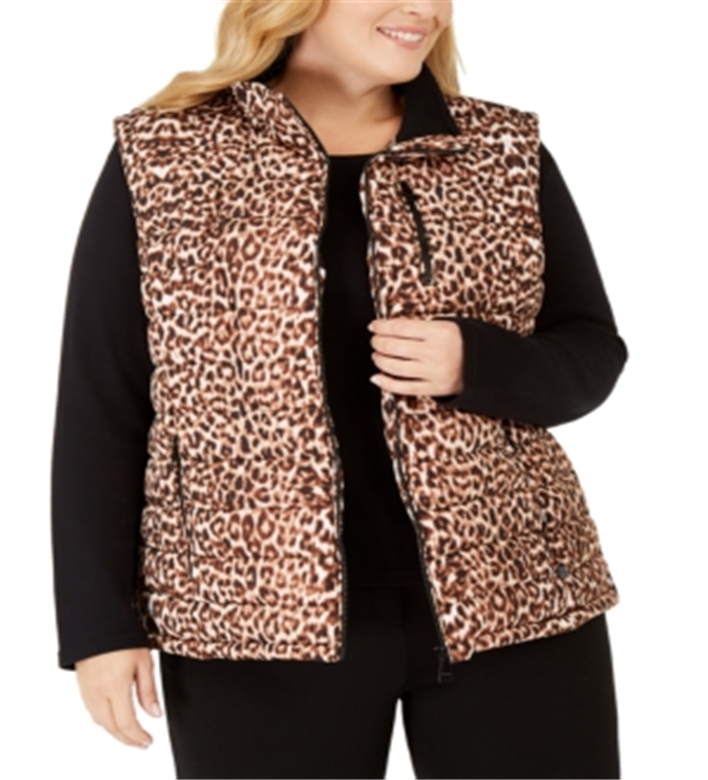Colete acolchoado feminino Calvin Klein Plus com estampa de leopardo - marrom, tamanho 0X